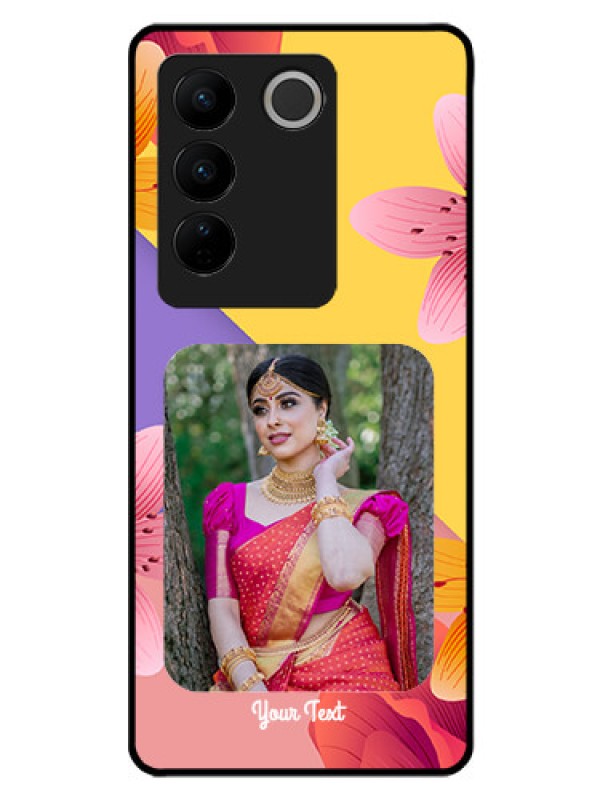 Custom Vivo V27 Pro 5G Custom Glass Mobile Case - 3 Image With Vintage Floral Design