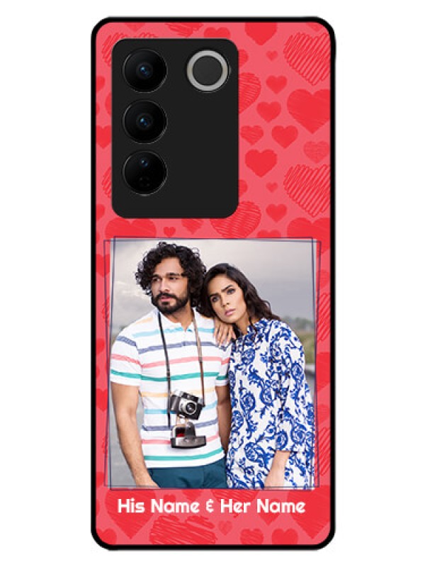 Custom Vivo V27 Pro 5G Photo Printing on Glass Case - with Red Heart Symbols Design