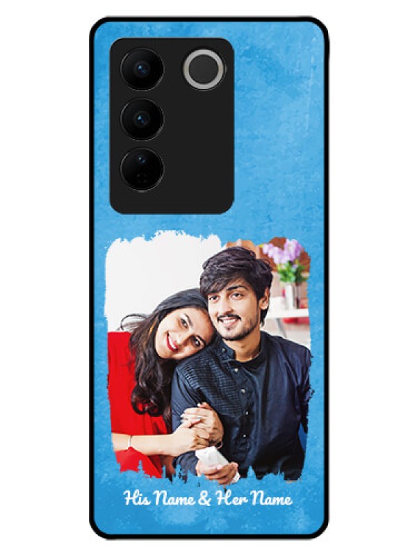 Custom Vivo V27 Pro Custom Glass Phone Case - Blue Color Vintage Design