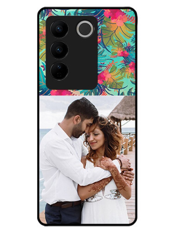 Custom Vivo V27 Pro 5G Photo Printing on Glass Case - Watercolor Floral Design