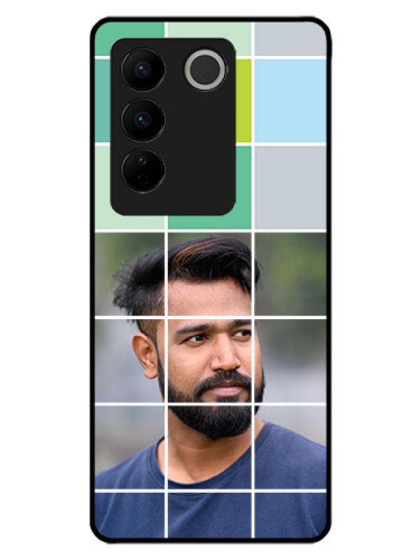 Custom Vivo V27 Pro 5G Photo Printing on Glass Case - with white box pattern