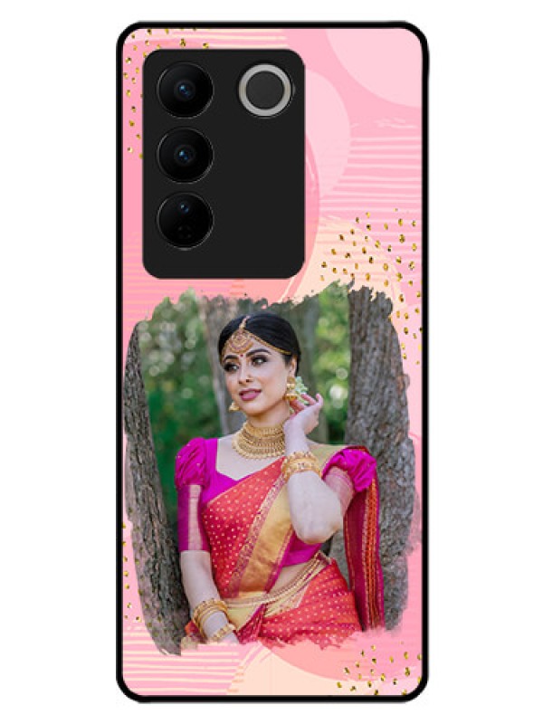 Custom Vivo V27 Pro 5G Personalized Glass Phone Case - Gold Glitter Splash Design