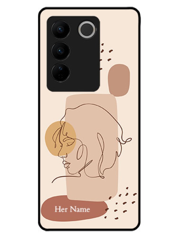 Custom Vivo V27 Pro Photo Printing on Glass Case - Calm Woman line art Design