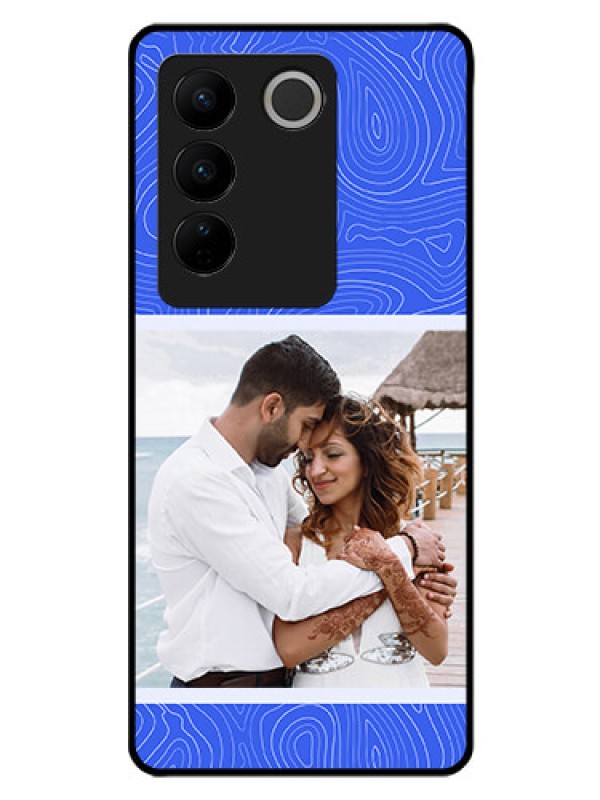 Custom Vivo V27 Pro Custom Glass Mobile Case - Curved line art with blue and white Design