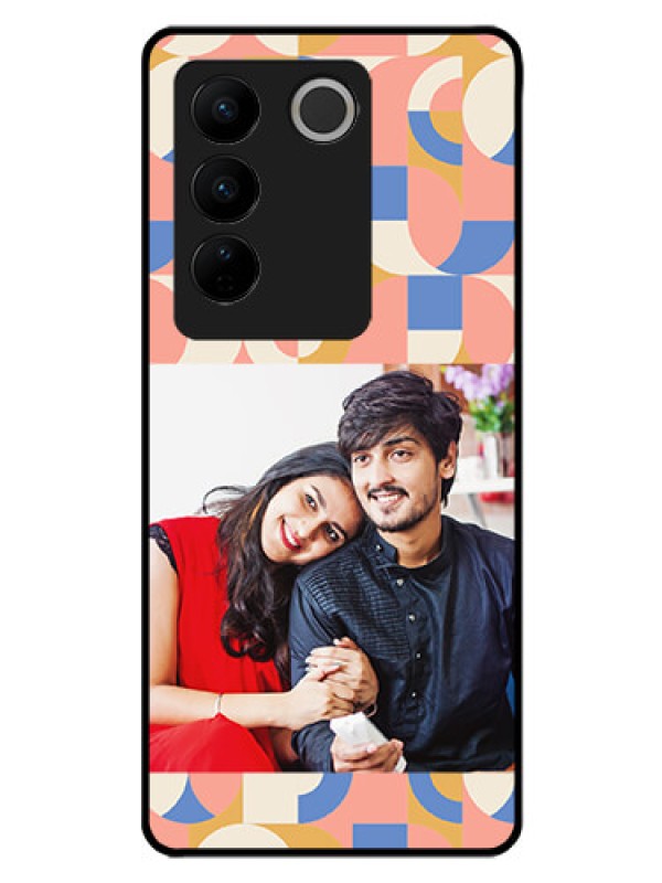 Custom Vivo V27 Pro Photo Printing on Glass Case - Semi-circle Maze Pattern Design