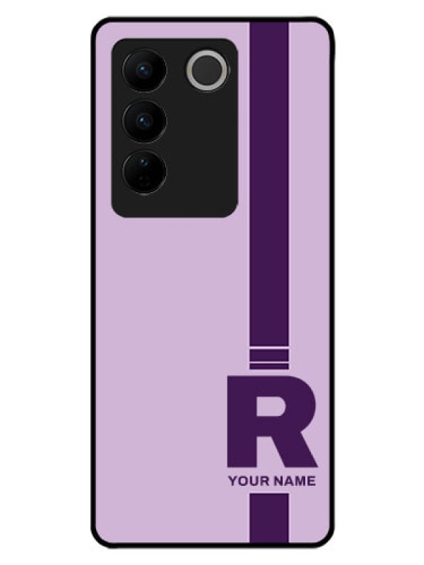 Custom Vivo V27 Pro Photo Printing on Glass Case - Simple dual tone stripe with name Design