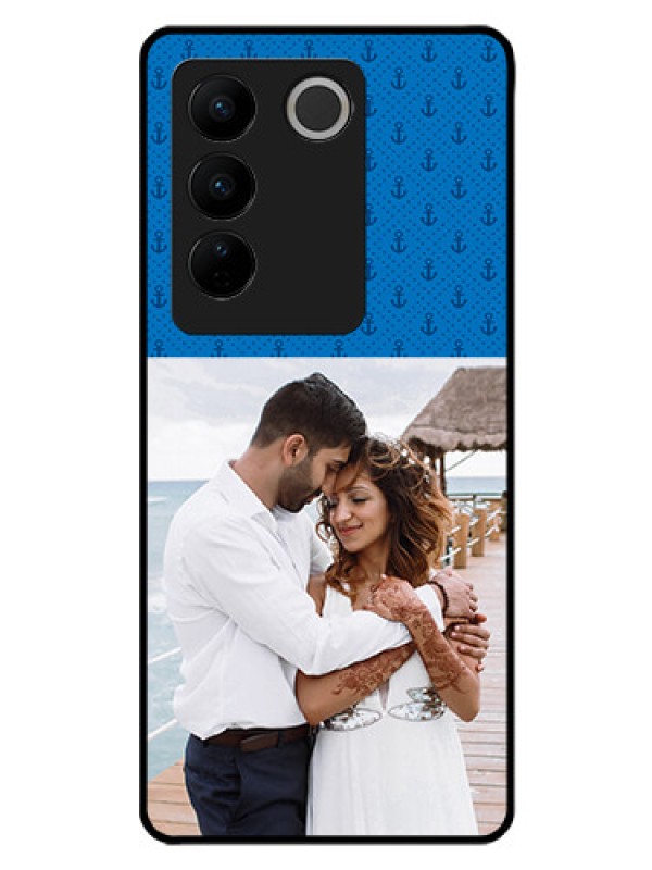 Custom Vivo V27 5G Photo Printing on Glass Case - Blue Anchors Design