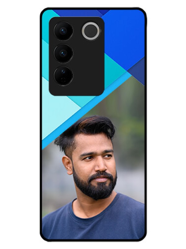 Custom Vivo V27 5G Custom Glass Phone Case - Blue Pattern Design