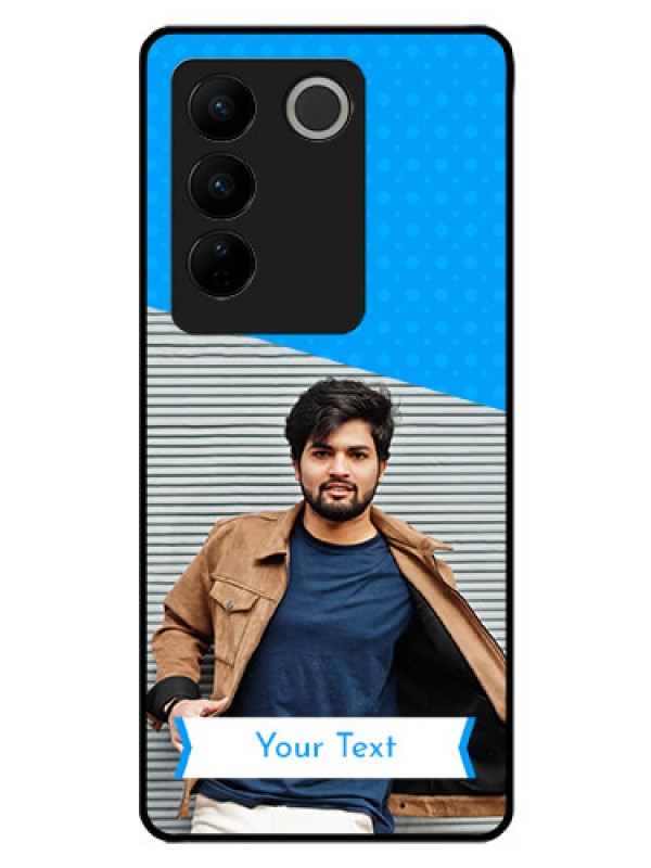Custom Vivo V27 5G Photo Printing on Glass Case - Simple Blue Color Design