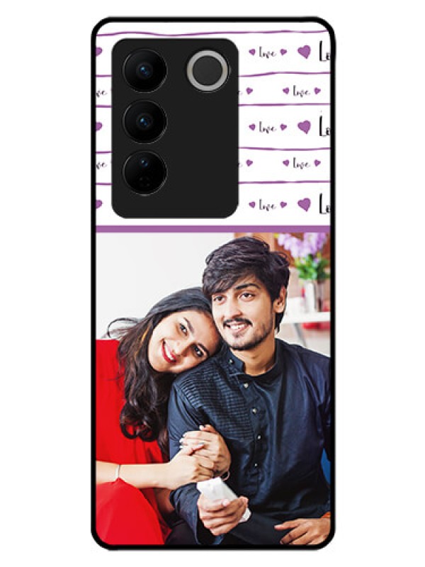 Custom Vivo V27 5G Custom Glass Mobile Case - Couples Heart Design