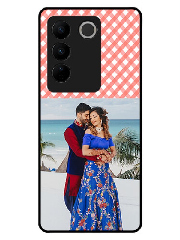 Custom Vivo V27 5G Personalized Glass Phone Case - Pink Pattern Design