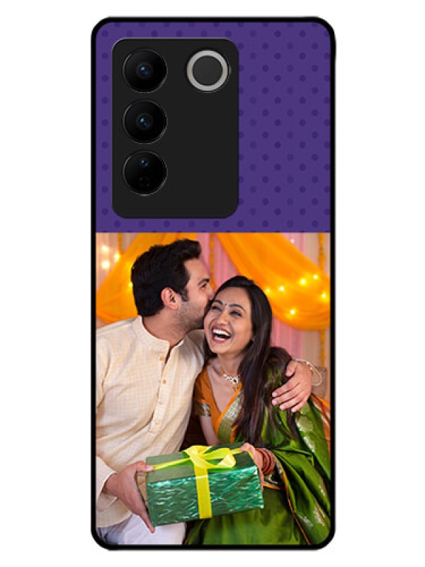 Custom Vivo V27 5G Personalized Glass Phone Case - Violet Pattern Design