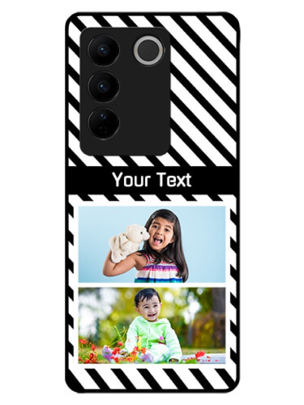 Custom Vivo V27 5G Photo Printing on Glass Case - Black And White Stripes Design