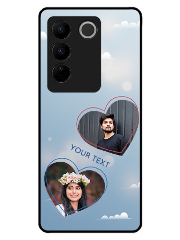 Custom Vivo V27 5G Custom Glass Mobile Case - Blue Color Couple Design