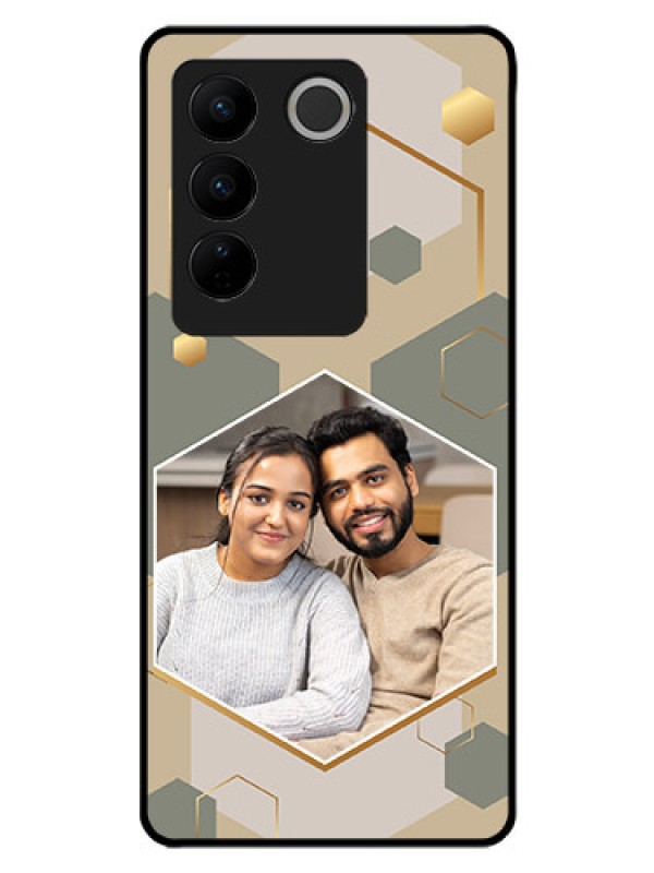 Custom Vivo V27 Photo Printing on Glass Case - Stylish Hexagon Pattern Design