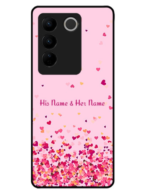 Custom Vivo V27 Photo Printing on Glass Case - Floating Hearts Design