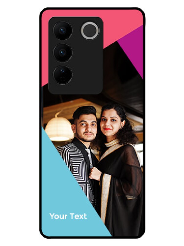 Custom Vivo V27 Custom Glass Mobile Case - Stacked Triple colour Design
