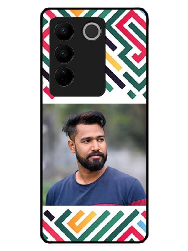 Custom Vivo V27 Personalized Glass Phone Case - Colorful Maze Pattern Design