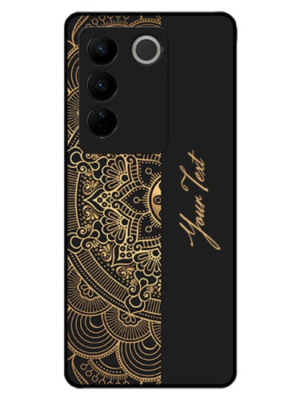 Custom Vivo V27 Photo Printing on Glass Case - Mandala art with custom text Design