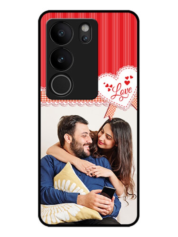 Custom Vivo V29 5G Custom Glass Phone Case - Red Love Pattern Design