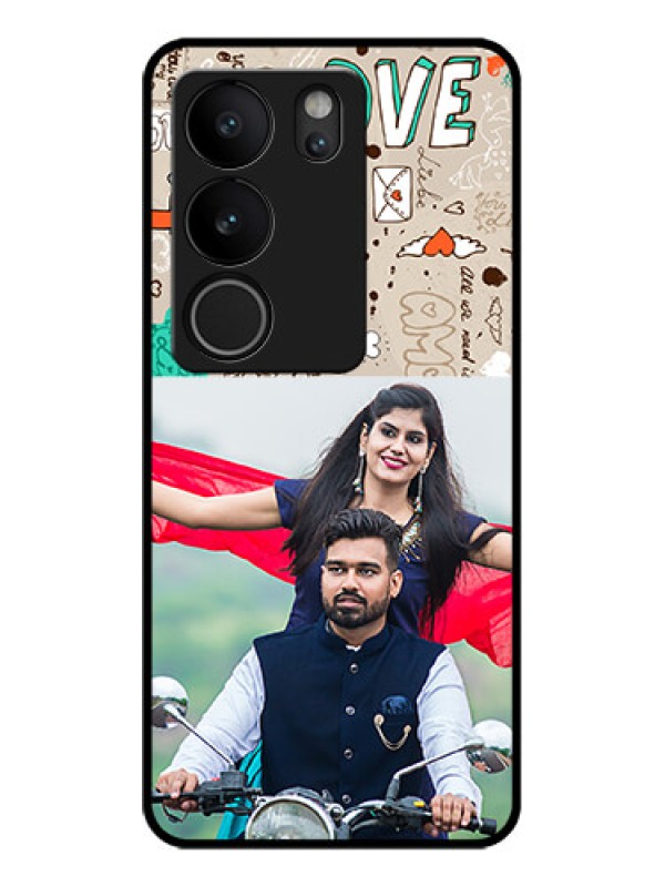 Custom Vivo V29 5G Custom Glass Phone Case - Love Doodle Pattern