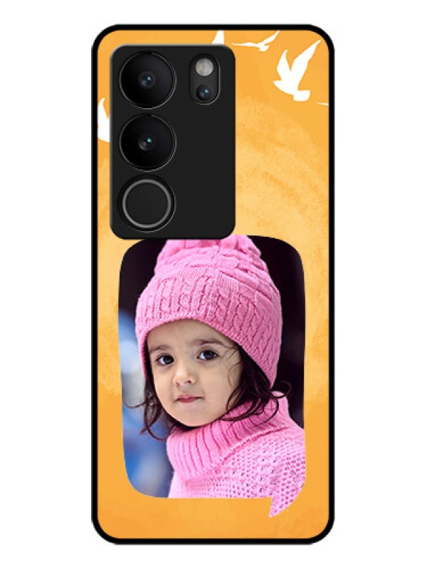 Custom Vivo V29 5G Custom Glass Phone Case - Water Color Design With Bird Icons