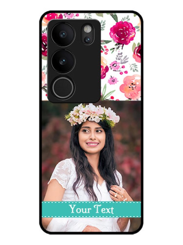 Custom Vivo V29 5G Custom Glass Phone Case - Water Colors Floral Design
