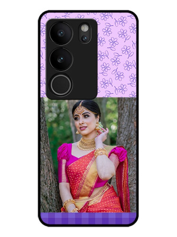 Custom Vivo V29 Pro 5G Custom Glass Phone Case - Purple Floral Design
