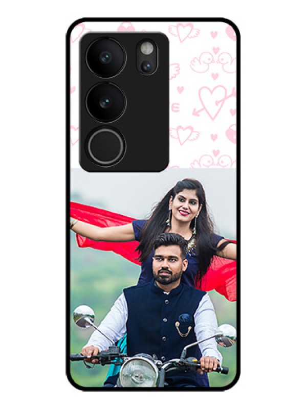 Custom Vivo V29 Pro 5G Custom Glass Phone Case - Pink Flying Heart Design