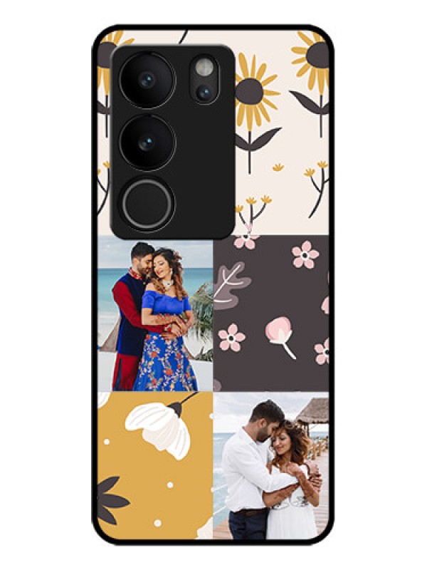 Custom Vivo V29 Pro 5G Custom Glass Phone Case - 3 Images With Floral Design