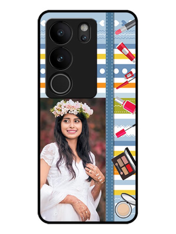 Custom Vivo V29 Pro 5G Custom Glass Phone Case - Makeup Icons Design