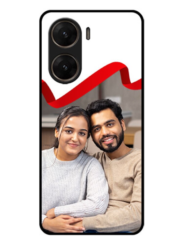 Custom Vivo V29E 5G Custom Glass Phone Case - Red Ribbon Frame Design