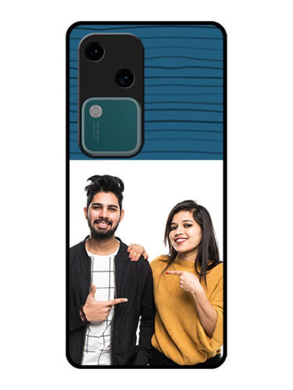 Custom Vivo V30 5G Custom Glass Phone Case - Blue Pattern Cover Design