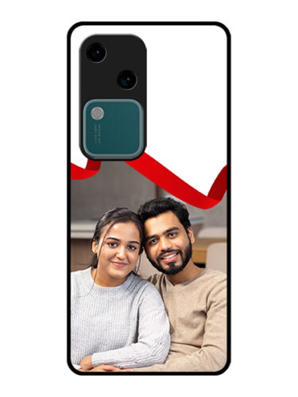 Custom Vivo V30 5G Custom Glass Phone Case - Red Ribbon Frame Design