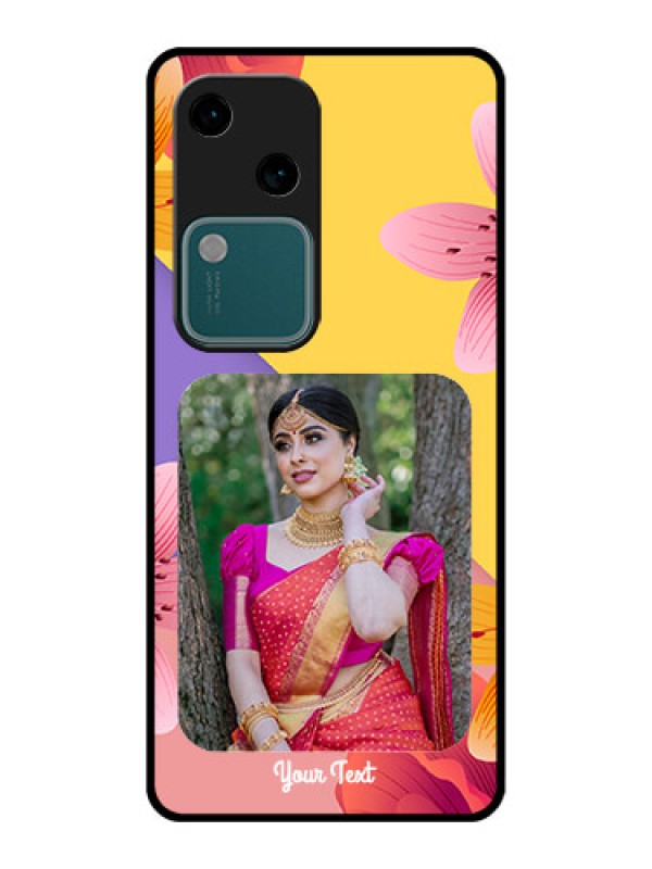 Custom Vivo V30 5G Custom Glass Phone Case - 3 Image With Vintage Floral Design