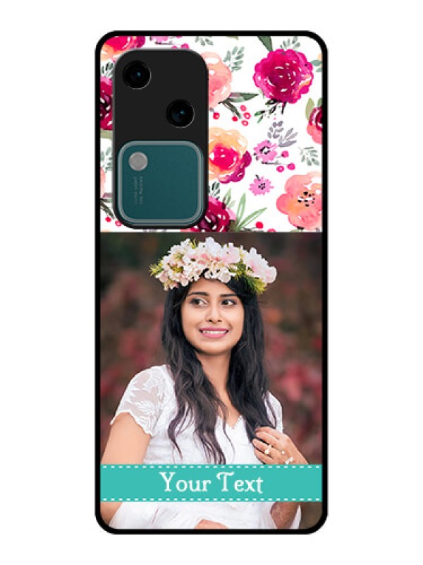 Custom Vivo V30 5G Custom Glass Phone Case - Water Colors Floral Design