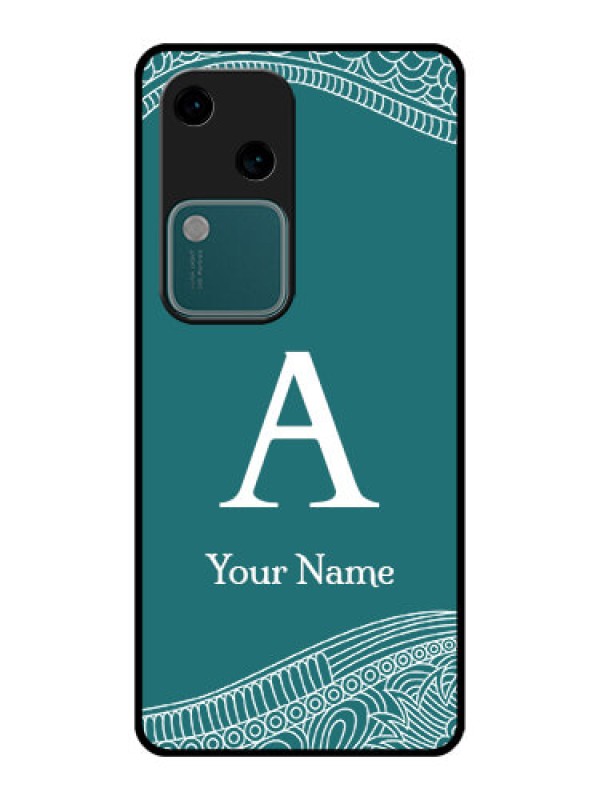 Custom Vivo V30 5G Custom Glass Phone Case - Line Art Pattern With Custom Name Design