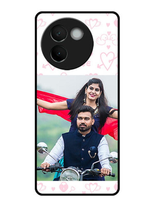 Custom Vivo V30E 5G Custom Glass Phone CasePink Flying Heart Design