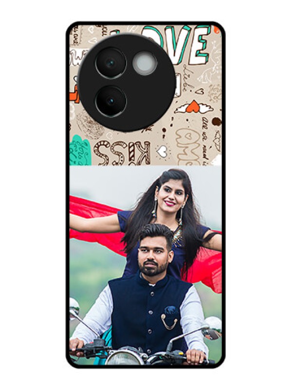 Custom Vivo V30E 5G Custom Glass Phone CaseLove Doodle Pattern