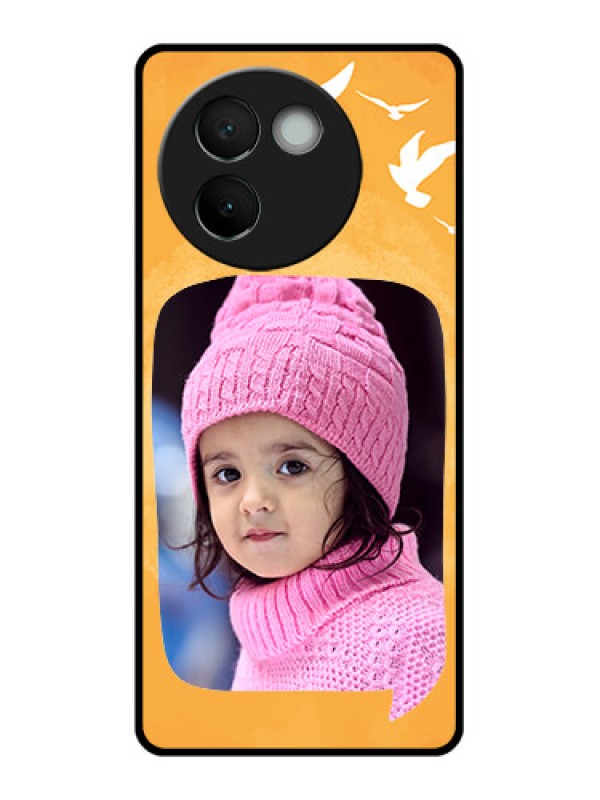 Custom Vivo V30E 5G Custom Glass Phone CaseWater Color Design With Bird Icons