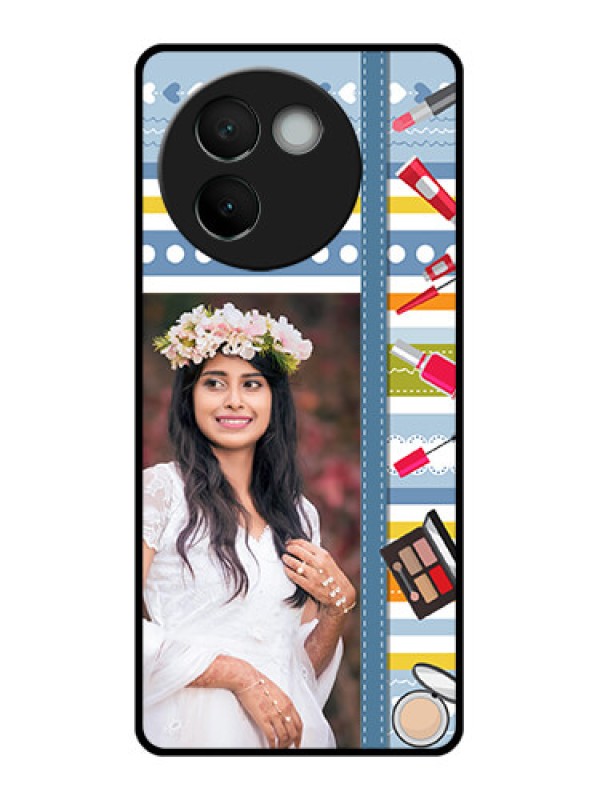 Custom Vivo V30E 5G Custom Glass Phone CaseMakeup Icons Design