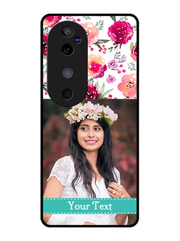 Custom Vivo V40 5G Custom Glass Phone CaseWater Colors Floral Design