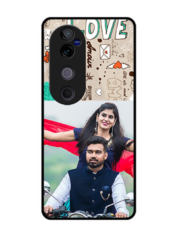 Custom Vivo V40 Pro 5G Custom Glass Phone CaseLove Doodle Pattern