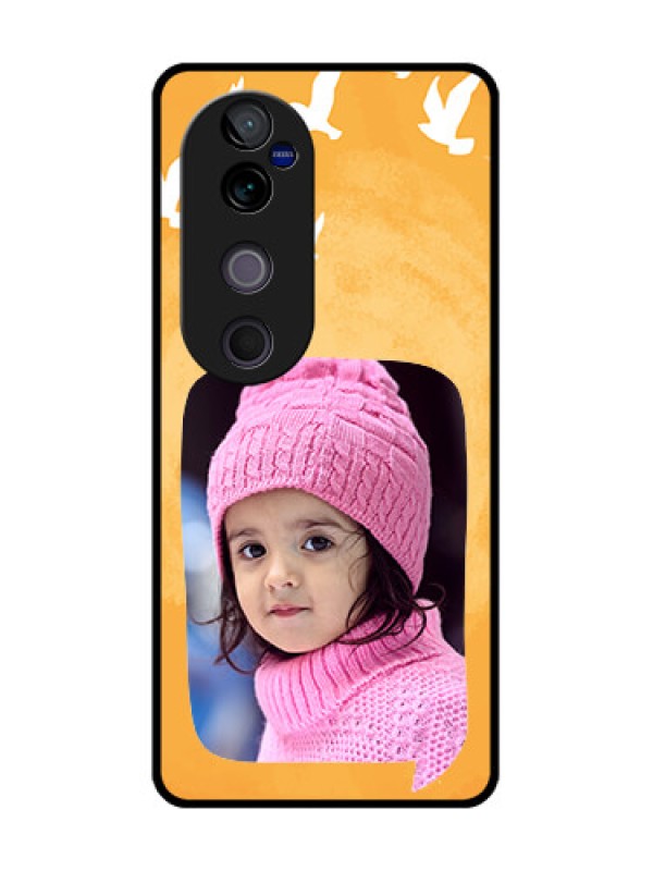 Custom Vivo V40 Pro 5G Custom Glass Phone CaseWater Color Design With Bird Icons