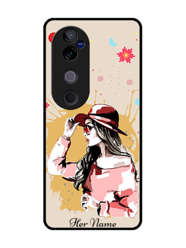 Custom Vivo V40 Pro 5G Custom Glass Phone CaseWomen With Pink Hat Design