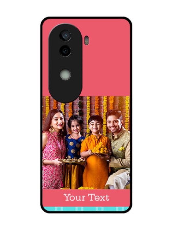 Custom Vivo V40e 5G Custom Glass Phone CasePeach and Blue Color Design