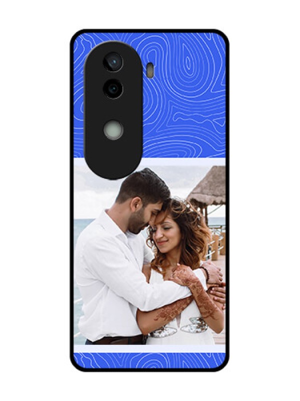 Custom Vivo V40e 5G Custom Glass Phone CaseCurved Line Art With Blue And White Design
