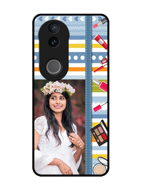 Custom Vivo V50e 5G Custom Glass Phone Case - Makeup Icons Design