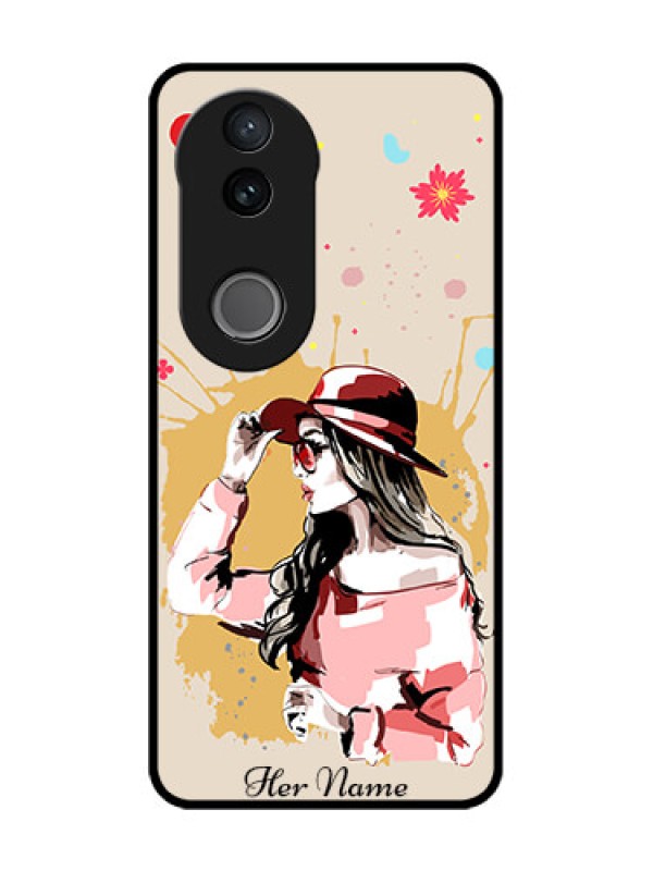Custom Vivo V50e 5G Custom Glass Phone Case - Women With Pink Hat Design