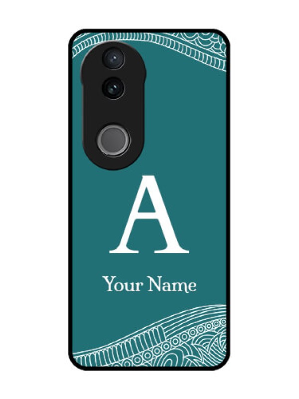 Custom Vivo V50e 5G Custom Glass Phone Case - Line Art Pattern With Custom Name Design